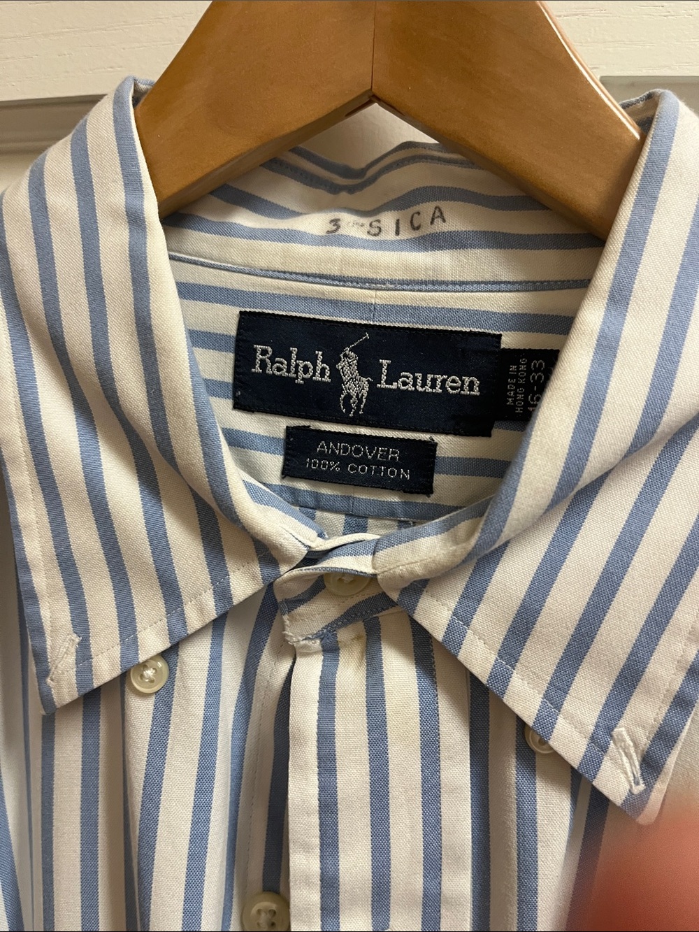 Ralph Lauren Blue and White Striped Andover Dress Shirt